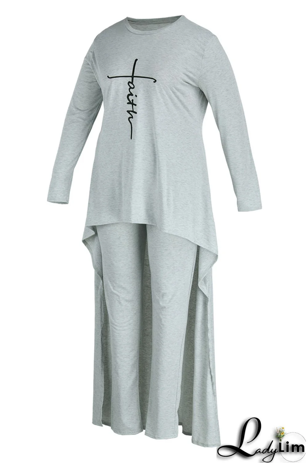 Army Green Fashion Casual Print Asymmetrical O Neck Plus Size Two Pieces