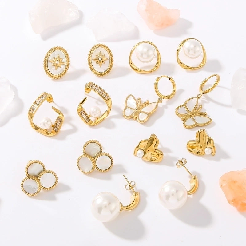 1 Pair Minimalist Classic Style Heart Shape Butterfly Plating Inlay 304 Stainless Steel Artificial Pearls Fritillary Zircon 18K Gold Plated Ear Studs