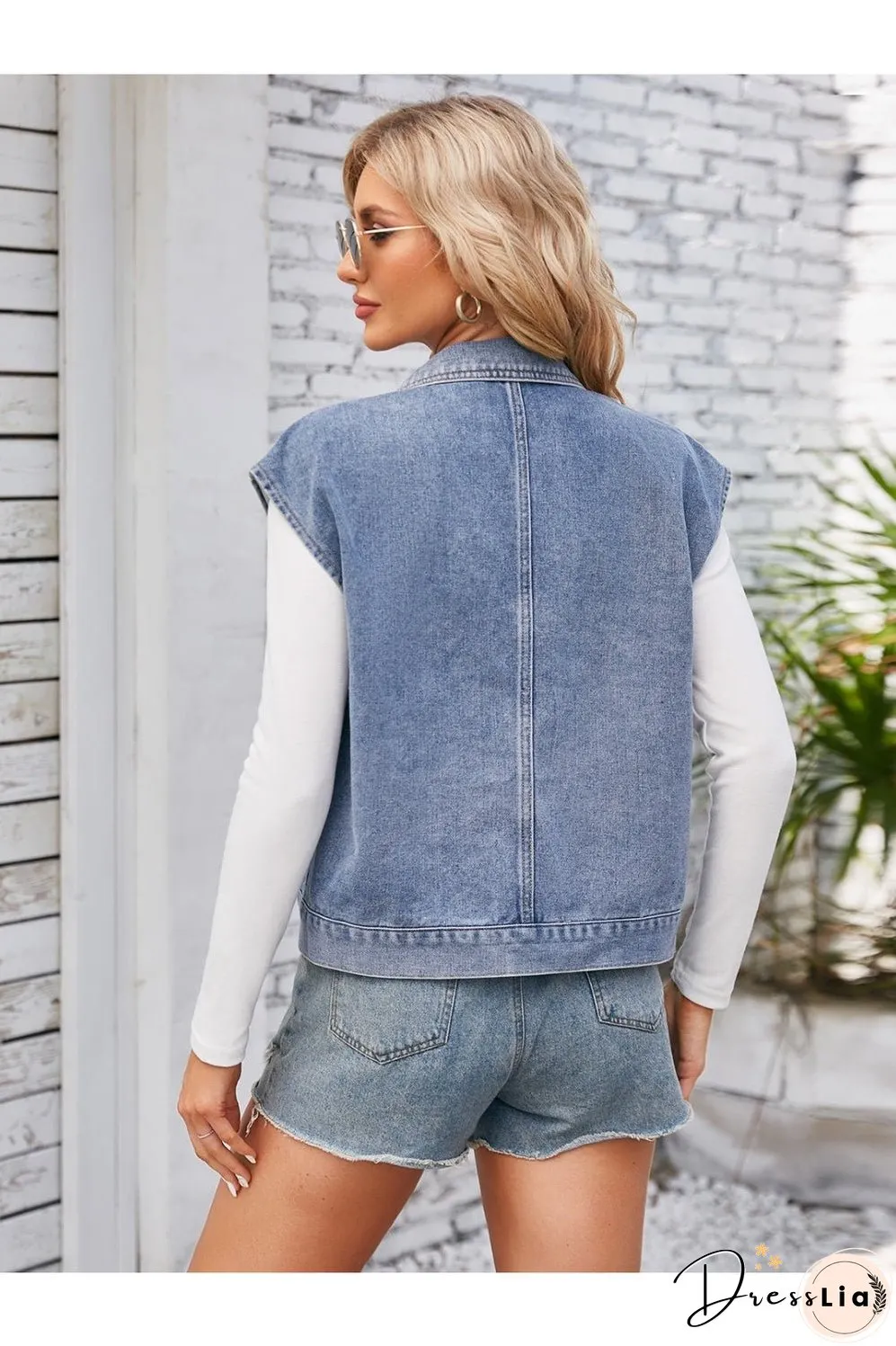 Cap Sleeve Denim Jacket with Pockets