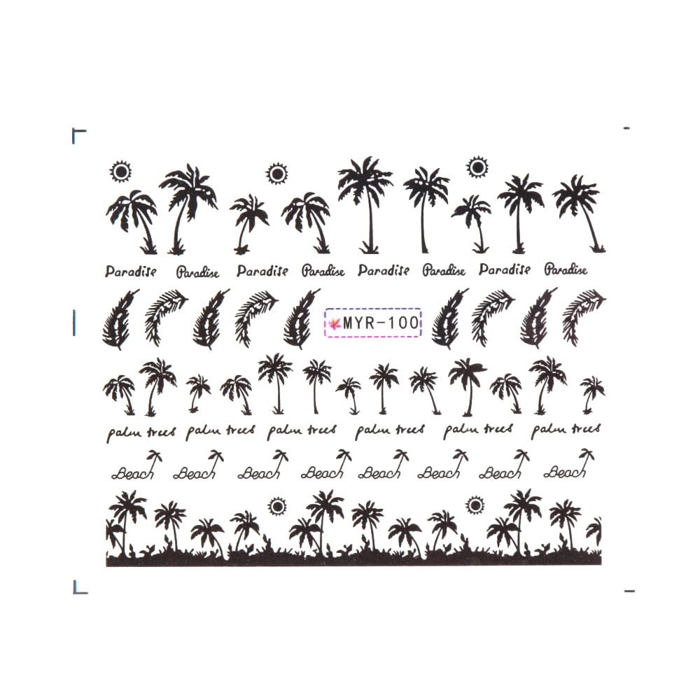 2Pcs 2021 Tropical Style Summer Palm Tree Design Nail Stickers Coconut Tree Water Transfer Paper Nail Decals DIY Nail Art Decor
