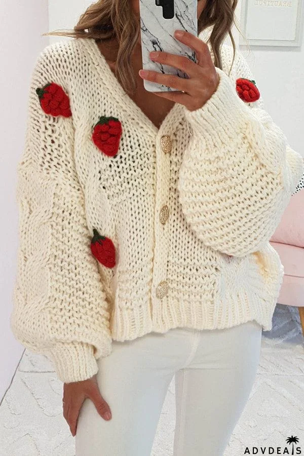 Strawberry Crochet Button Cardigan