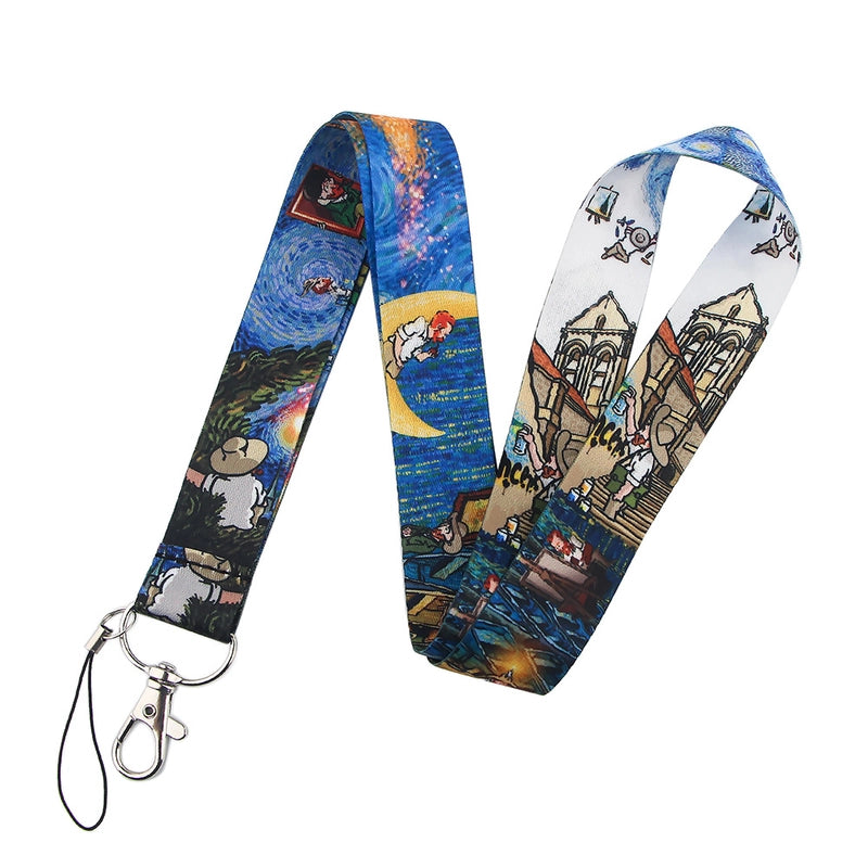 Art Style Van Gogh Lanyard Card Cover Student School Card Bus Pass Shuttle Card Access Control Card Double-sided Printed Mobile Phone Strap