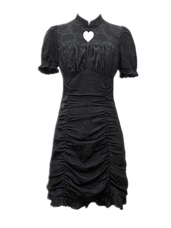 Gothic Black  Dress Short Sleeves Cheongsam Bodycon Dress Novameme