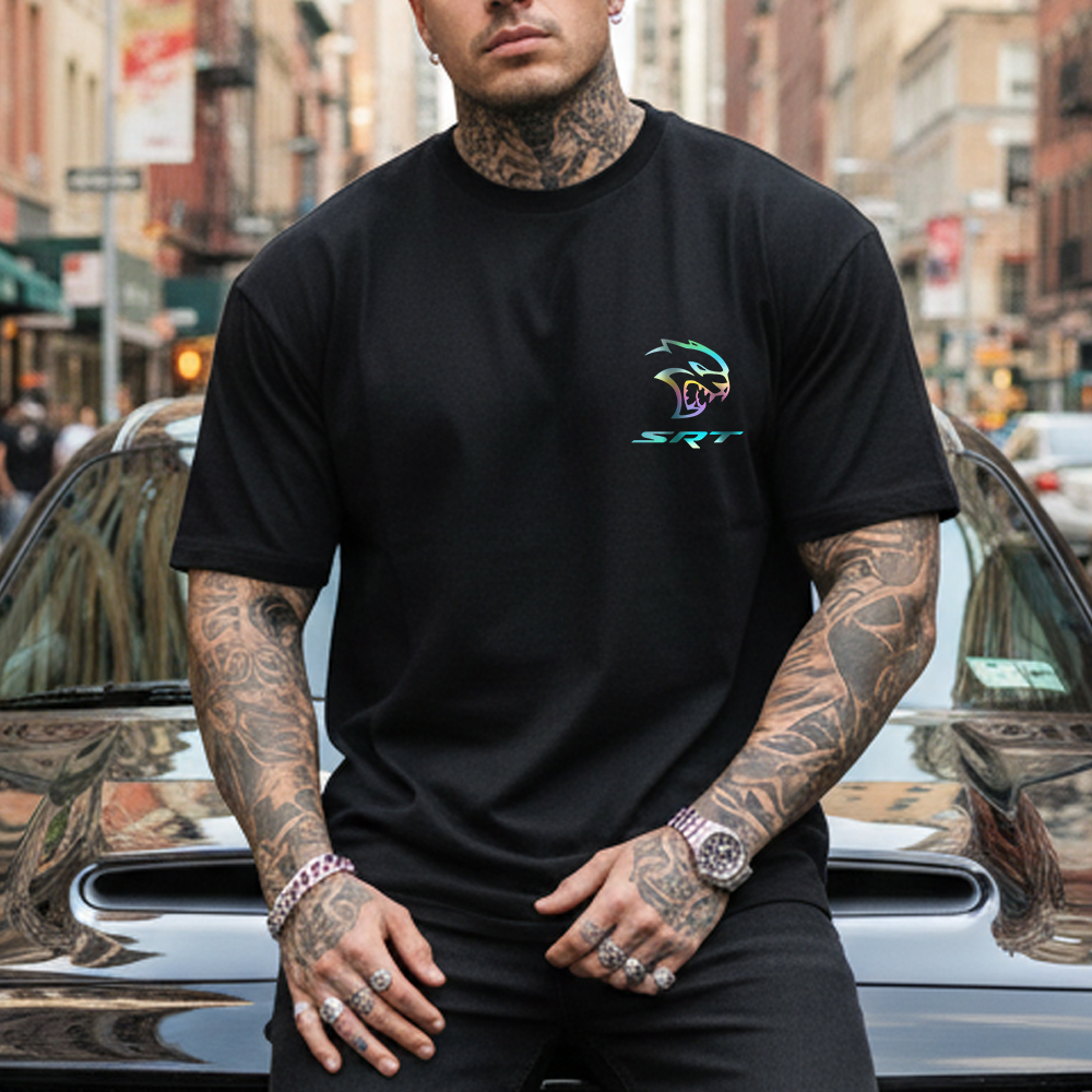 Reflective Laser Logo Print Cotton T-Shirt