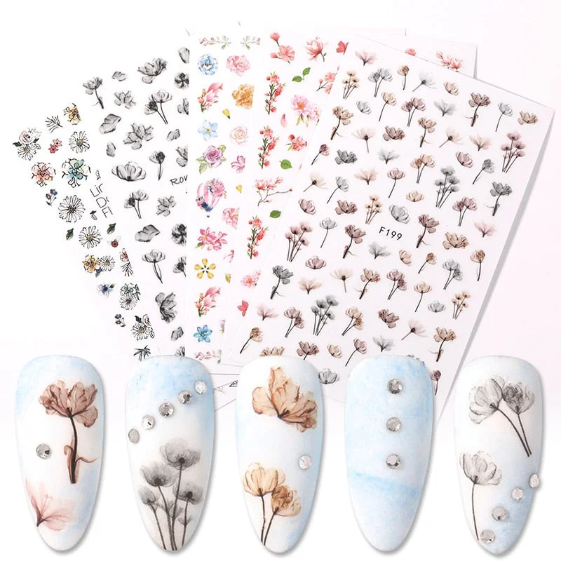 1PC Succulent Plants Flower 3D Nail Sticker Spring Floral Leaves Adhesive Transfer Decals Slider DIY Nail Art Decoration-Nail Inspo