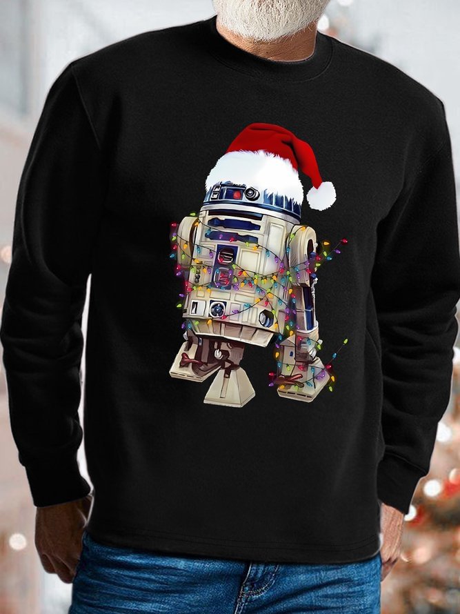 Mens Robot With Santa Hat Spend Christmas Funny Graphic Print Casual Sweatshirt