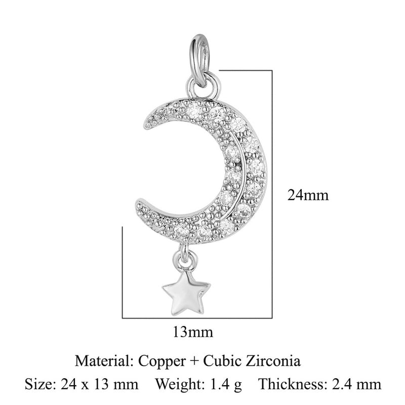 3 Pieces Copper Zircon 18K Gold Plated Cross Moon Eye