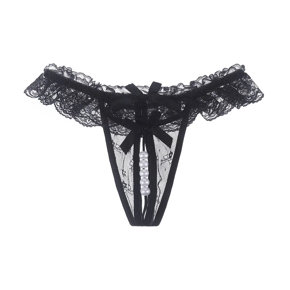 Billionm Pearl Panties Underwear Women G-string Embroidery Bow Thongs Low Rise Female Fashion T Back Ladies Lingerie Exotic 25