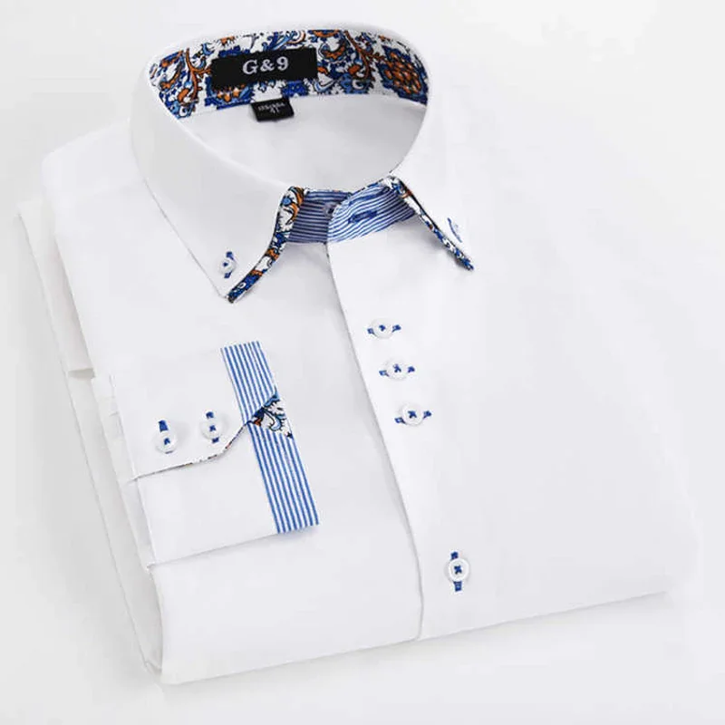 Men's Cotton Long Sleeve Double Collar Shirt