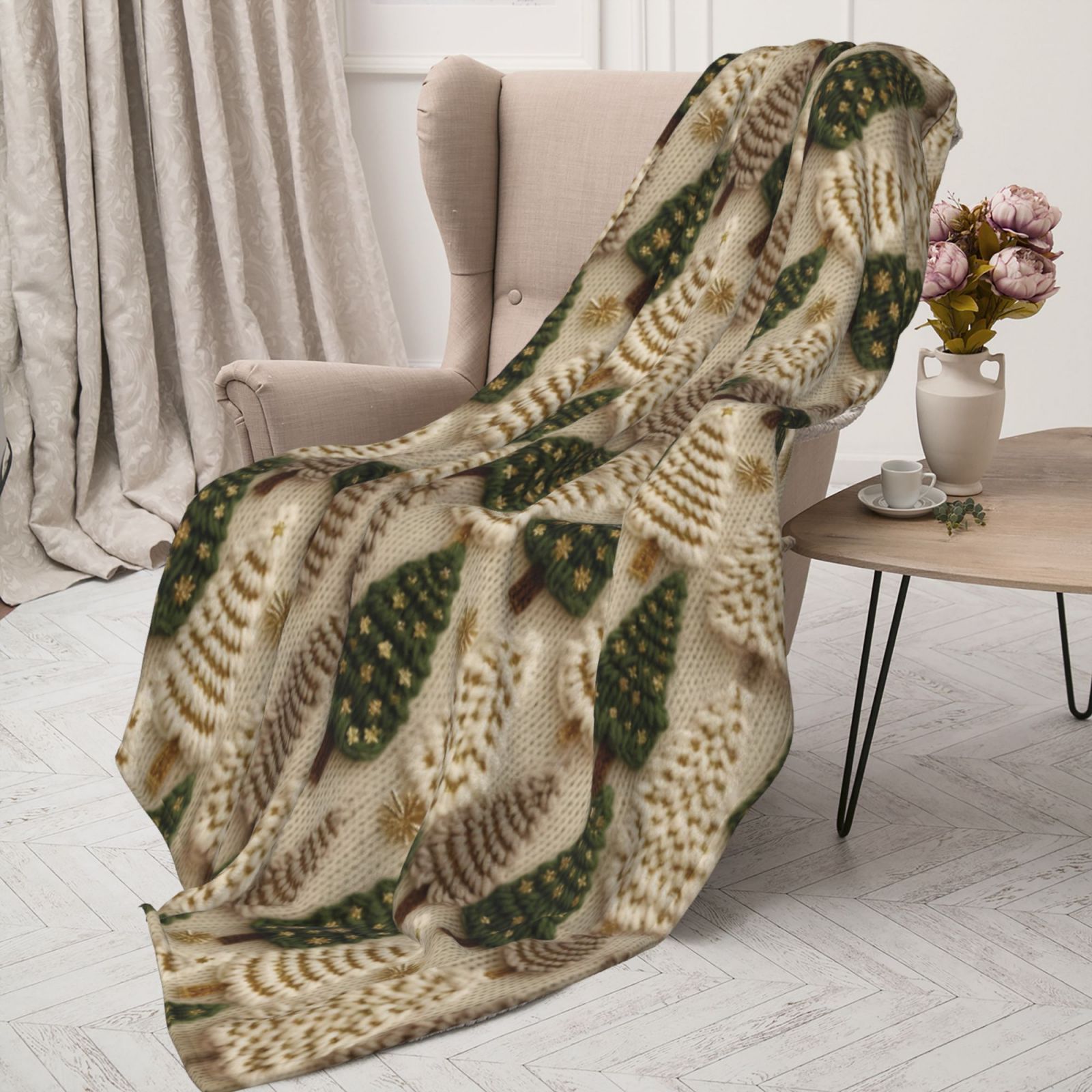 Comstylish Vintage Christmas Tree Art Flannel Blanket