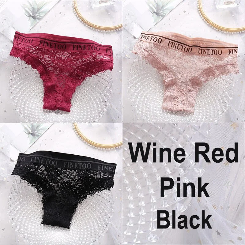 3PCS/Set Lace Panties Women Sexy Underwear Briefs Floral Lace Female Underpants Solid Color Intimate Lingerie Woman Panties M-XL