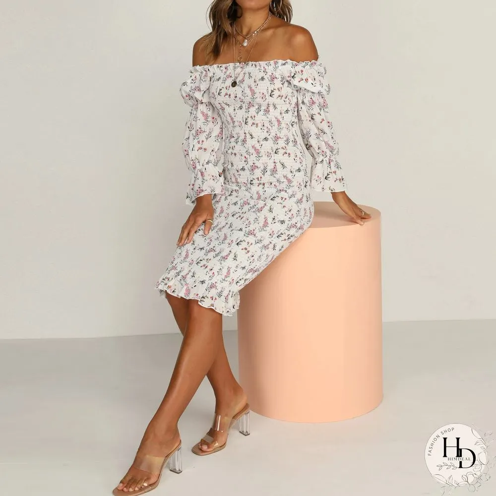 Fashion strapless printed tight-fitting mid-length package hip skirt spring and summer