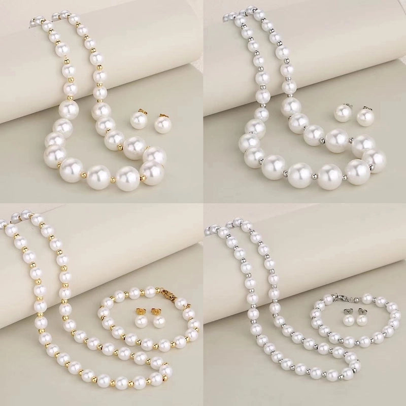 Elegant Round 304 Stainless Steel Pearl Inlay Jewelry Set