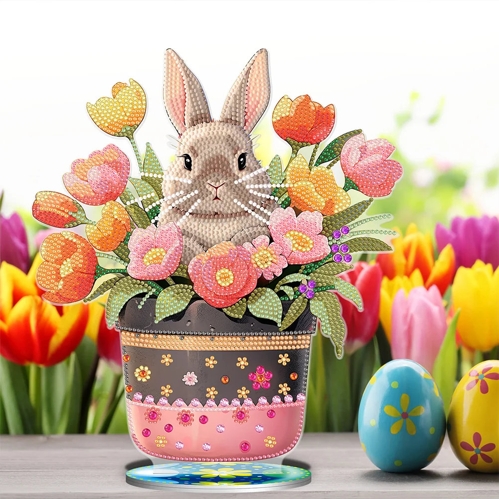 DIY Easter Egg Bunny Acrylic Single Sided Diamond Painting Desktop Ornaments Kit for Office Desktop Decor