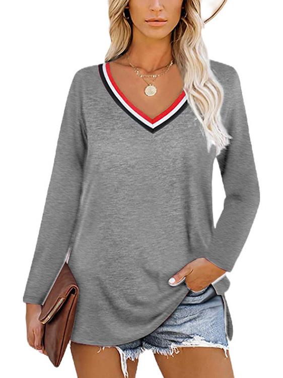 Women Half Sleeve V-neck Solid Color Dress