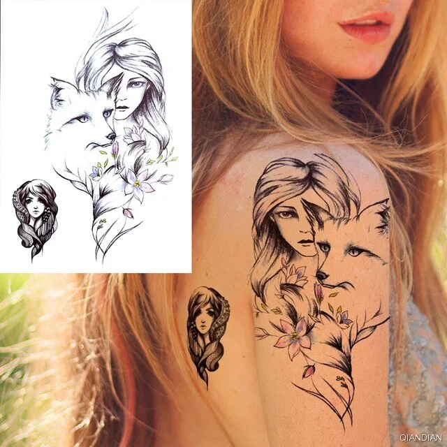 Large Tiger Lion Black Flower Fake Tattoo Sticker For Women Rose Fox BirdTemporary Tattoos DIY 3D Water Transfer Tatoos Girl Man