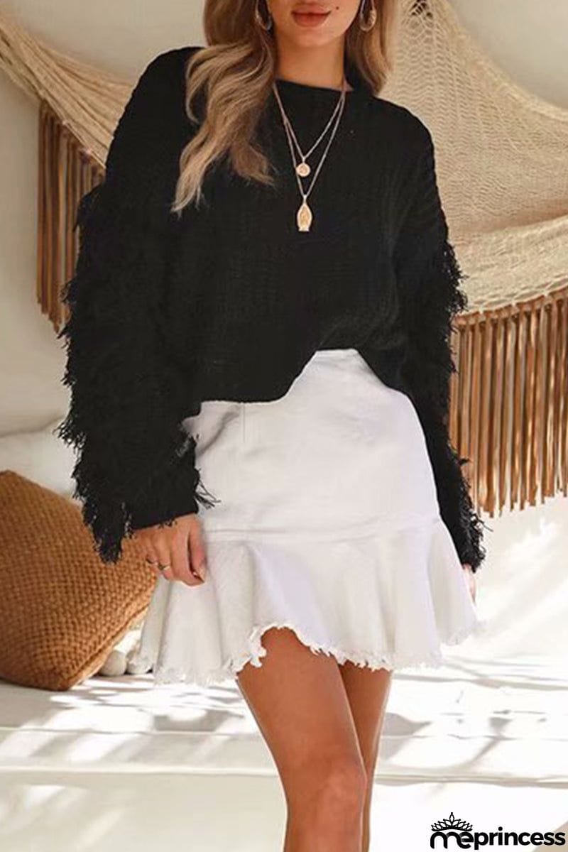 Casual Solid Tassel O Neck Sweaters(4 Colors)