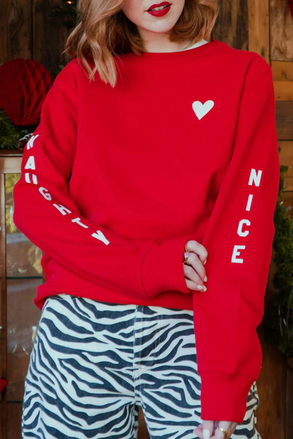 Red Letters Print Long Sleeve Pullover Sweatshirt | IFYHOME