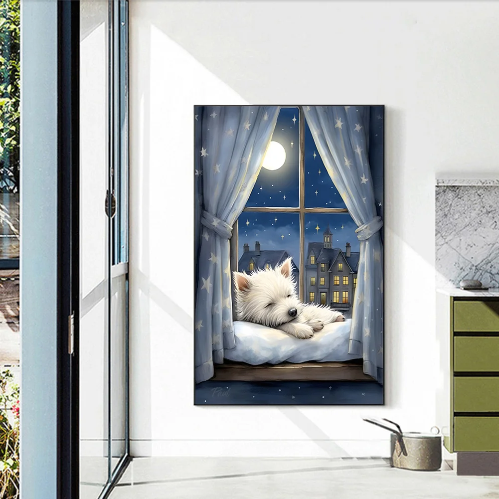Diamond Painting - Full Round Drill - Windowsill Puppy(Canvas|40*60cm)