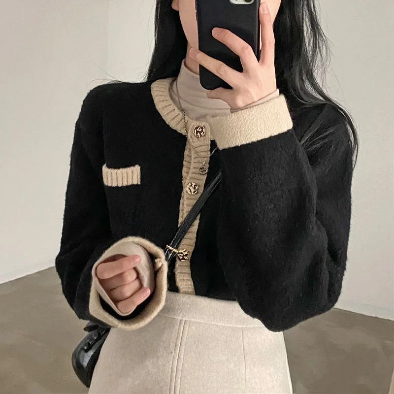 Syiwidii Woman Cardigan Sweaters Autumn Winter 2021 Vintage Elegant Long Sleeve O-Neck Knitted Short Korean Jacket Casual Coats