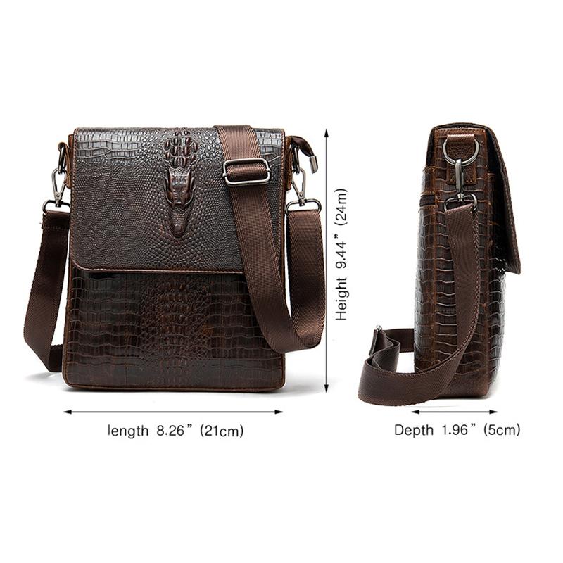 Foldover Top Detachable Sling Strap Crocodile Textured Genuine Leather Messenger Bag