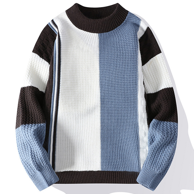 Dekziv fall 2025 fashion trend Fashion O-Neck Knitted Spliced All-match Sweaters Men's Clothing 2025 Autumn Winter New Loose Casual Pullovers Young Style Tops