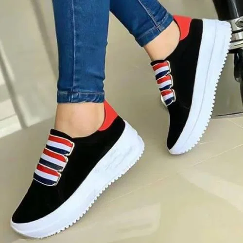 LookYno - Striped Contrast Portable Slip-On Platform Sneakers
