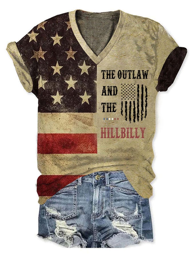 Women's The Outlaw and The Hillbilly Print V-Neck T-Shirt