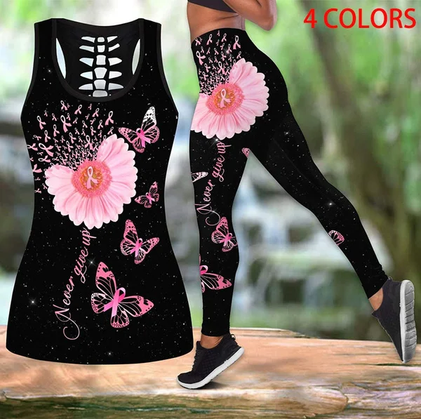 Breast Cancer-Faith Hope Love 3D Print Two Pieces Set Sleeveless Shirt And Legging Summer Combo Tank Top & Legging Outfit Plus Size S-5Xl