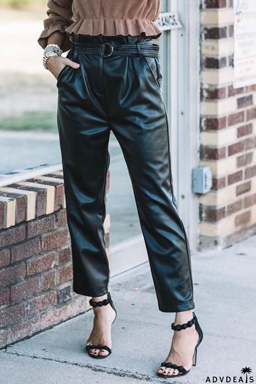 Bleted PU Straight Leg Pants