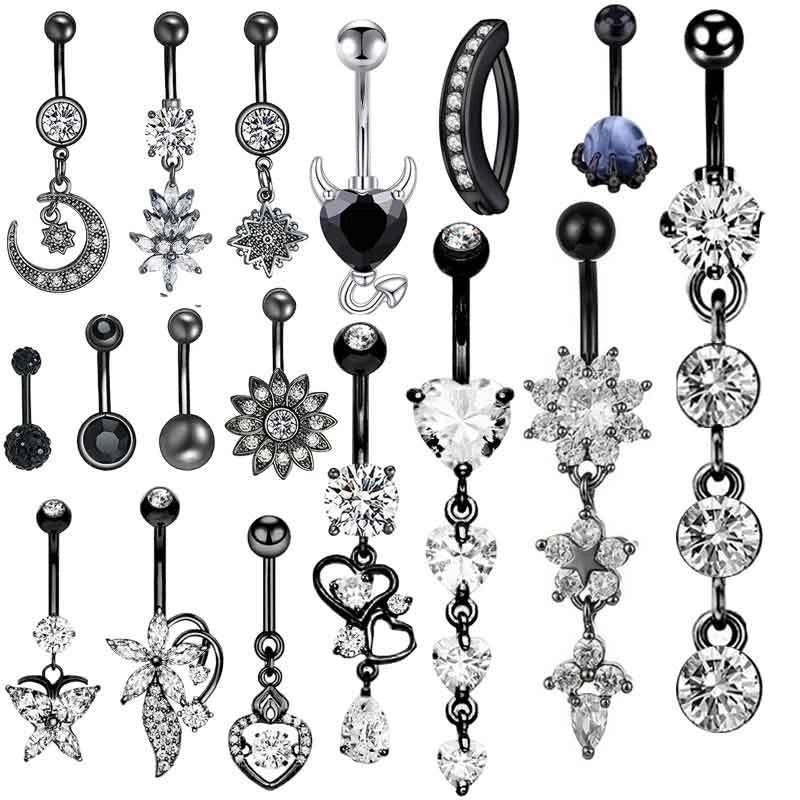 1 Piece Minimalist Heart Shape Plating Inlay Stainless Steel Zircon Ring Navel Decoration