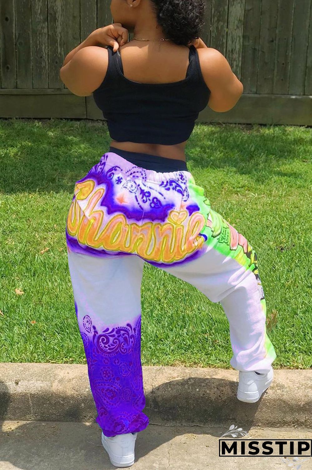 Multicolor Fashion Printed Mid Waist Loose Trousers