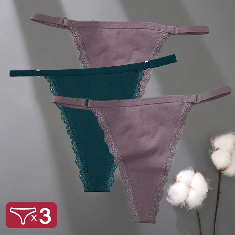 3PCS/Set Cotton Panties Lace G-String Women Lingerie Sexy Underwear for Female Panties Ladies T-Back Thong Lace Floral Pantys