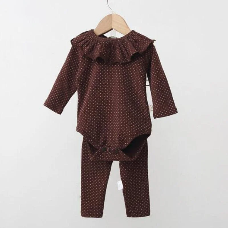 Spring Autumn Infant Baby Boys Girls Long Sleeve Wave Point Rompers + Pants + Hat Clothing Sets Kids Boy Girl Suit Clothes