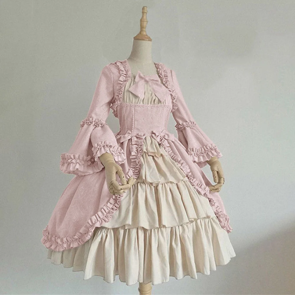 Uveng Retro Square-neck Cinched Stitching Bow Dress