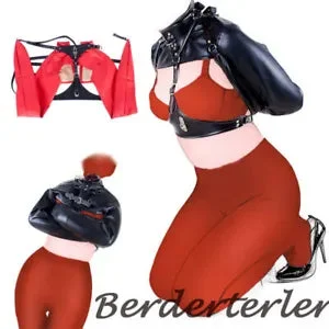 pornhint Pornhint NEW LISTINGCostume Open Breast Cupless Straight Jacket Leather Arm Binder Restraint Fetish