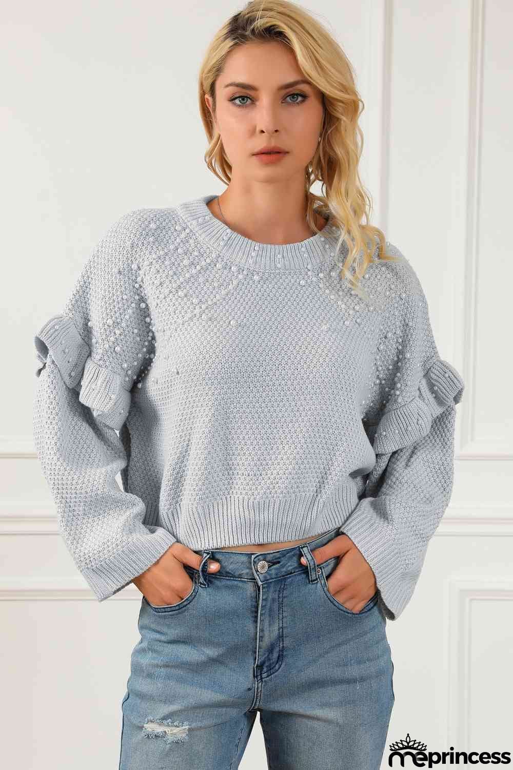 Pearl Trim Ruffled Sweater