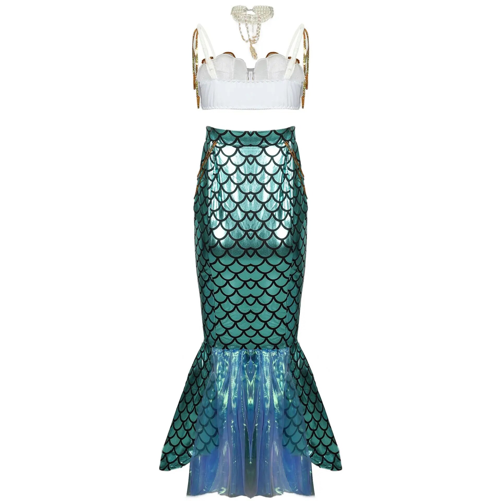 [Wetrose] In Stock Mermaid Skirt Cosplay Costume Halloween Green Movie Fish  Sexy Full Set For Woman Girl Dress