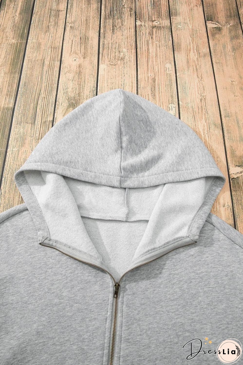 Light Grey Fleece Lined Half Zipper Kangaroo Pockets Loose Hoodie