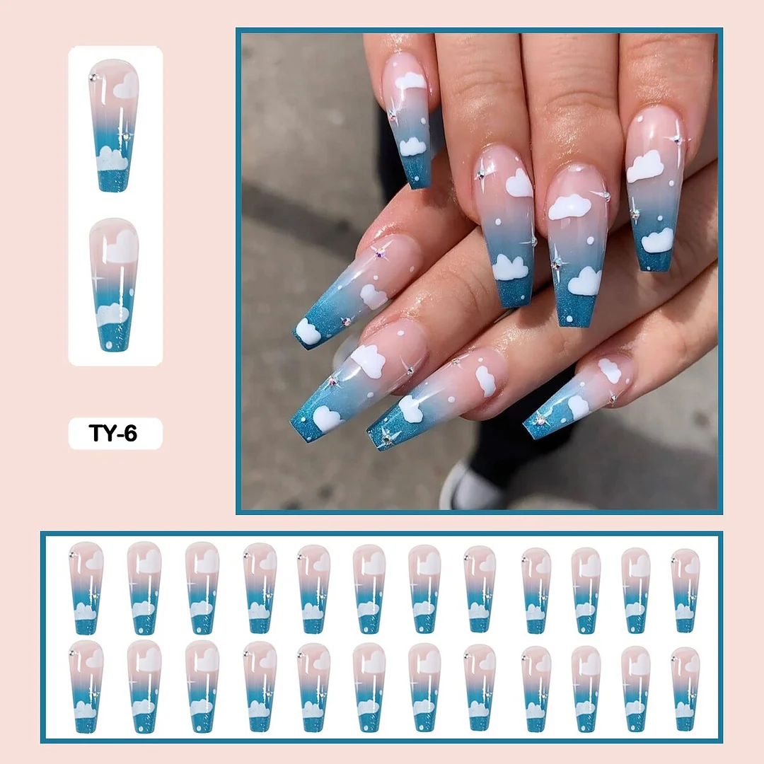 24pcs/box Long Trapezoid Fake Nails Geometric Simplicity Personality Graffiti Animal Pattern Nail Art Nails Press on With Glue-Nail Inspo