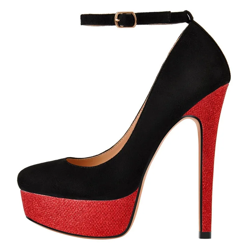 Onlymaker Women Platform Mary Jane Pumps Ankle Strap Stiletto High Heels Dress Buckle Shoes Large Size Fashion Party Thin Heels