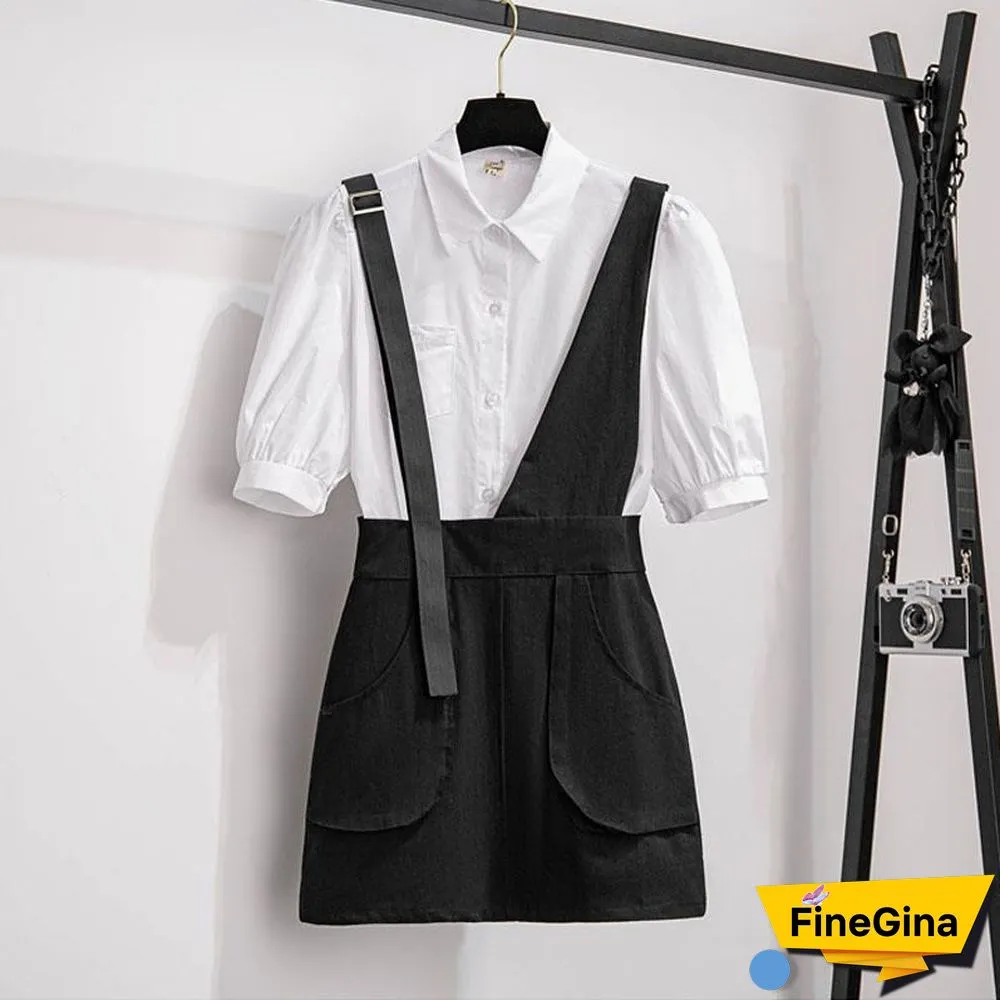 Fashion V-Collar Blouse+Belt Skirt P11742