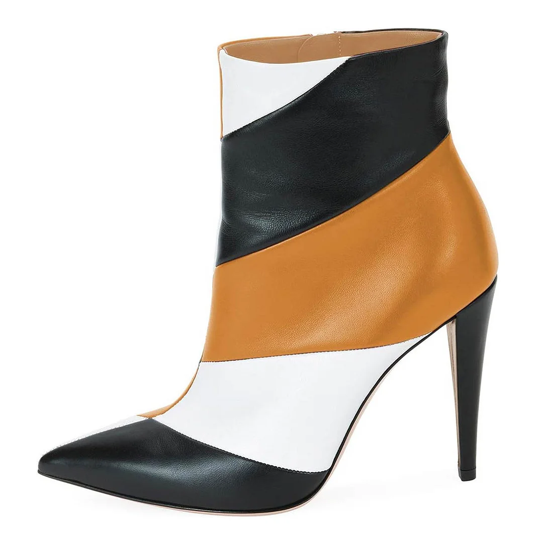 Stiletto Heel Side Zipper Pointed Toe Multicolor Stripe Ankle Boots