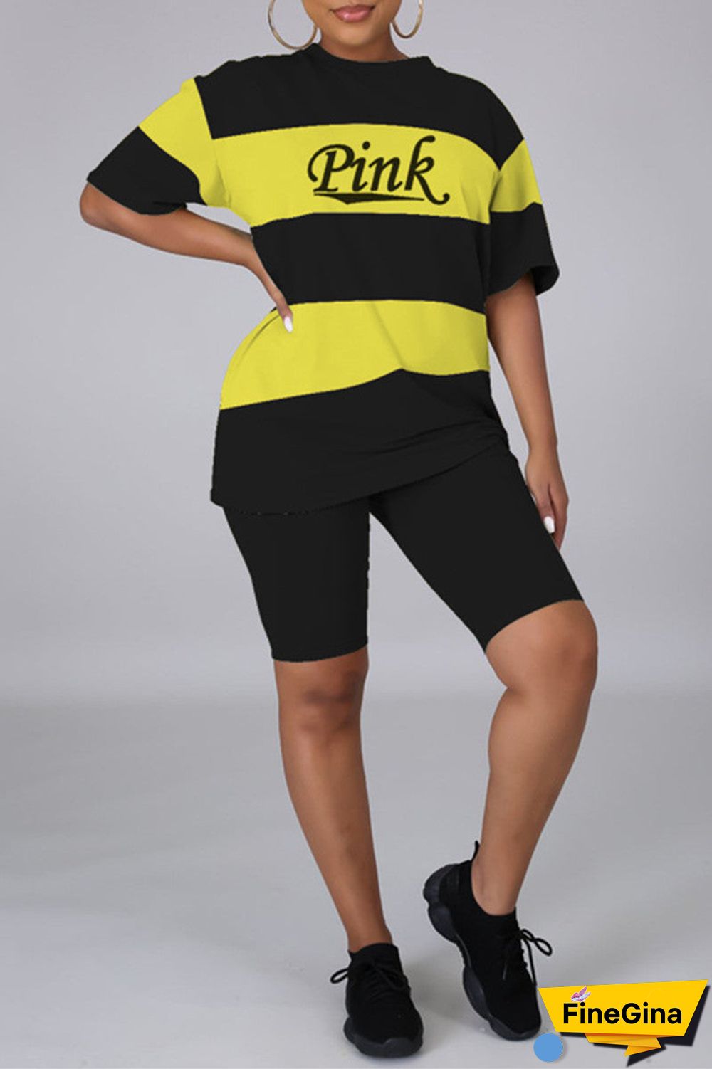 Fashion Casual Letter Print Basic O Neck Short Sleeve Two Pieces