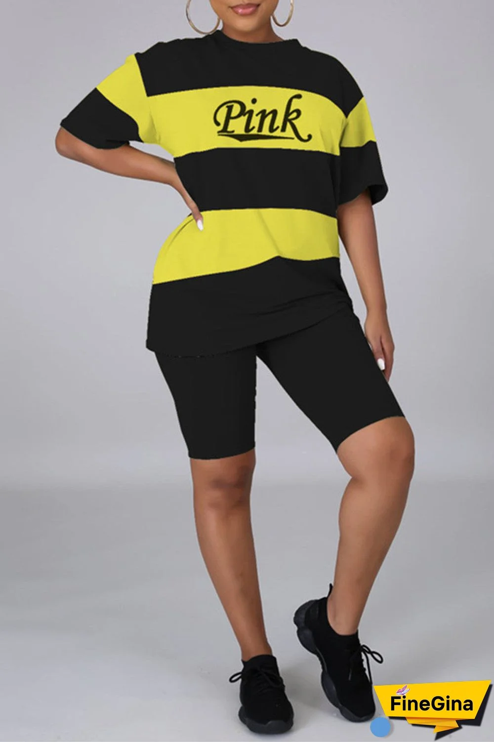 Fashion Casual Letter Print Basic O Neck Short Sleeve Two Pieces