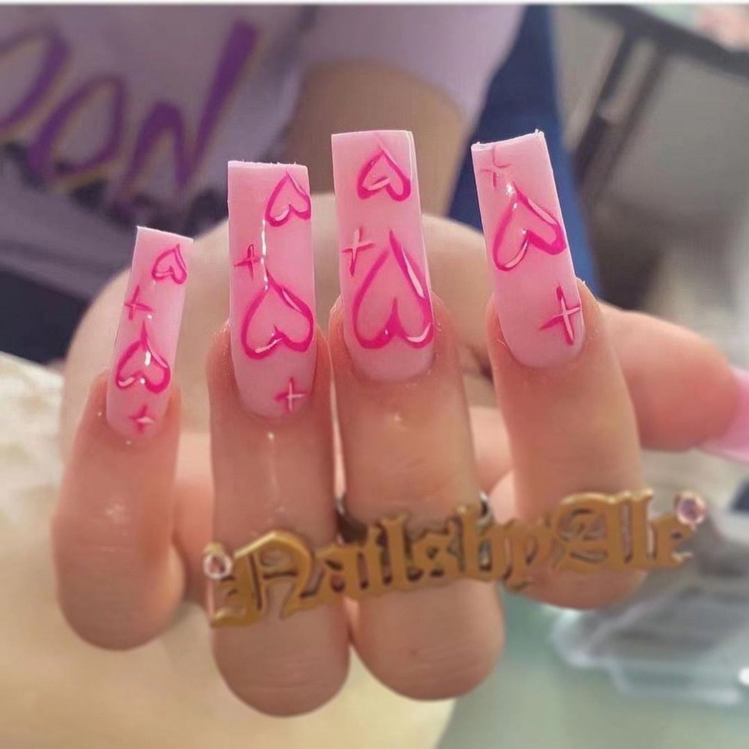 Fake Nails Heart Pattern Full Cover Fake Nails DIY Glue Press On Nails Nail Supplies For Professionals