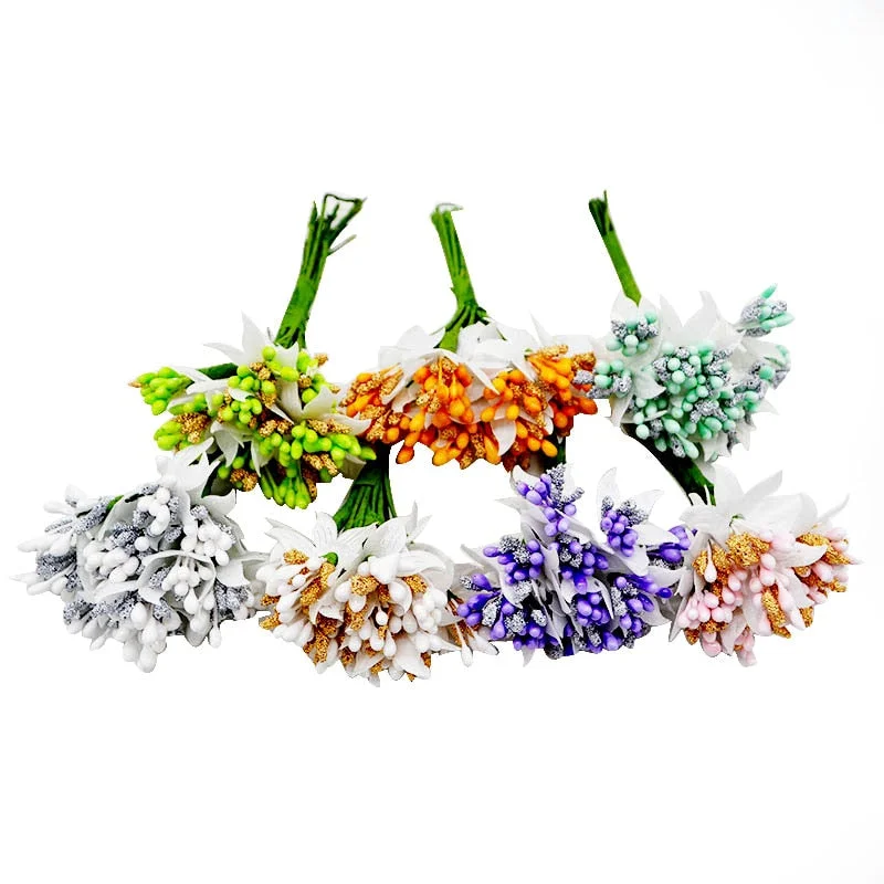 12PCS/lot Mulberry party Artificial Flower Stamen wire stem/marriage leaves stamen DIY wreath wedding box decoration Fake flower