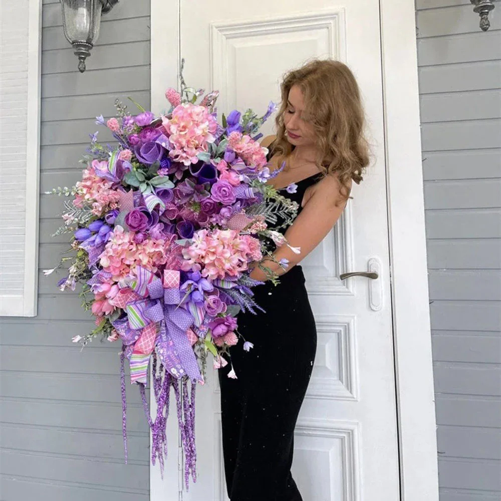 Simulation hydrangea natural rattan wreath props decoration