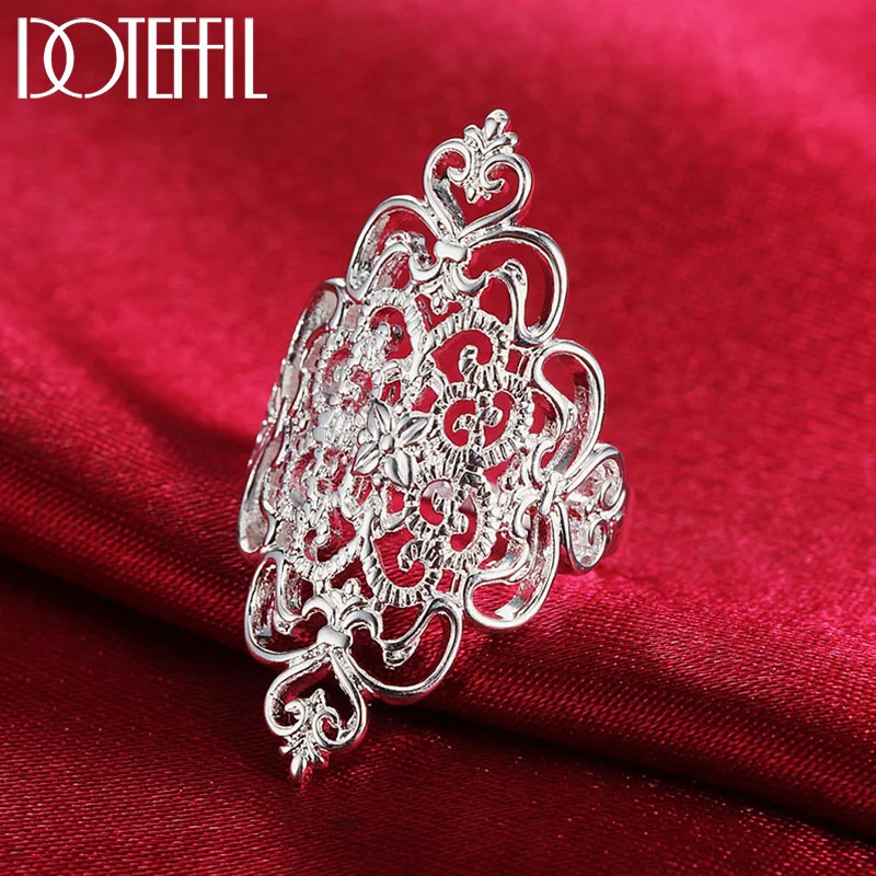 DOTEFFIL 925 Sterling Silver Pattern Hollow Ring For Women Jewelry