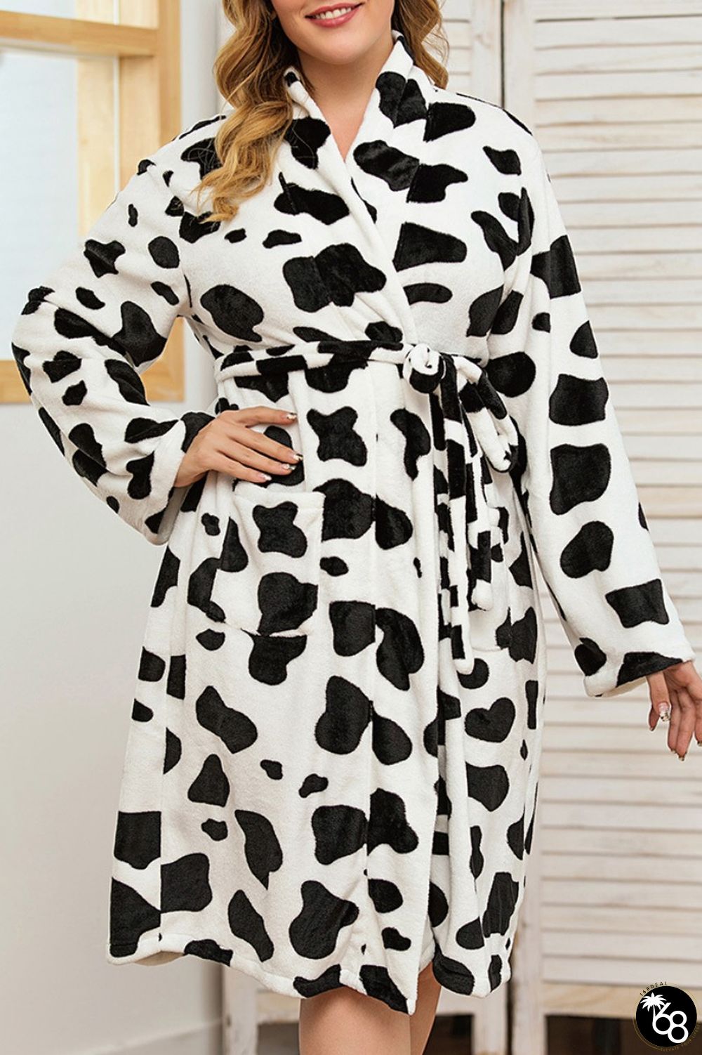 White Living Print Frenulum V Neck Plus Size Loungewear | 168DEAL